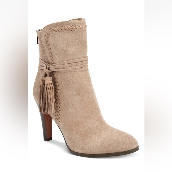 Coach Beige Jessie Suede Heeled Boots with Tassel Size 8 - Picture 1 of 8